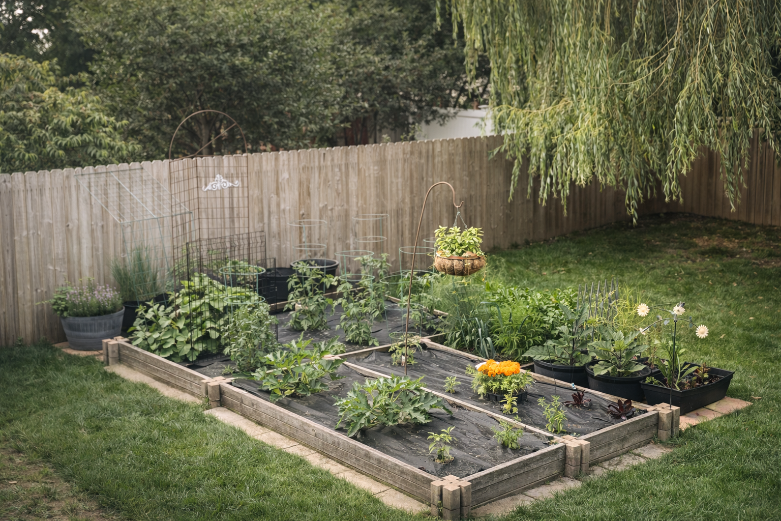 raised vegetable garden bed in backyard