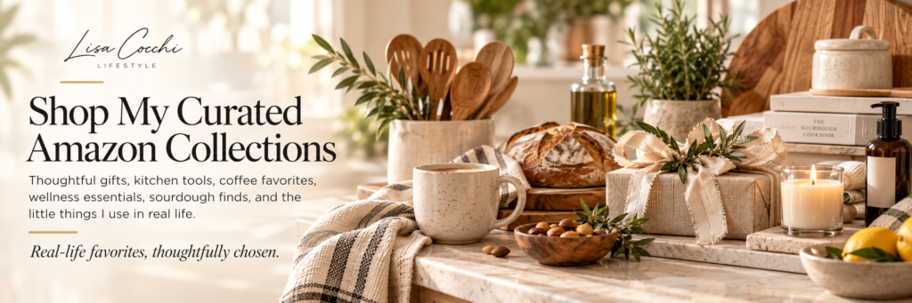 Curated Amazon Collections featuring thoughtful gifts, Kitchen tools, coffee favorites, wellness essentials, and sourdough finds
